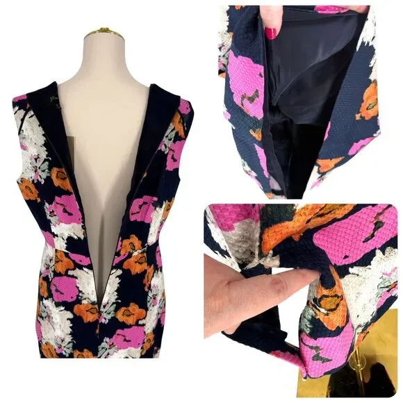 J.Crew Floral Sheath Dress 12 Portfolio Navy Pink Petunia Matelasse Sleeveless - Picture 11 of 13